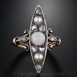 Antique Opal, Pearl and Diamond Ring