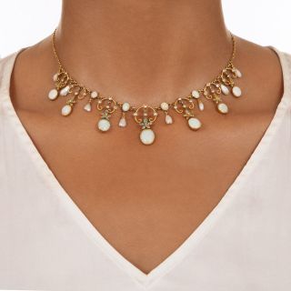 Antique Opal, Pearl and Turquoise Fringe Necklace
