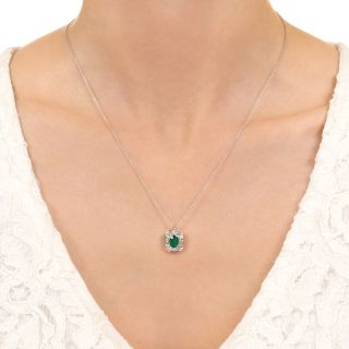 Antique Oval .85 Carat Emerald and Diamond Pendant