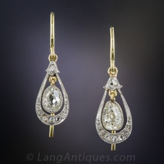 Antique Pear-Shape Diamond Drop Earrings