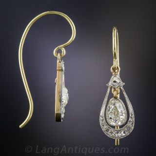 Antique Pear-Shape Diamond Drop Earrings