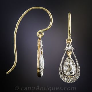 Antique Pear Shape Diamond Drop Earrings