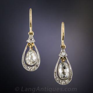 Antique Pear-Shaped Diamond Drop Earrings