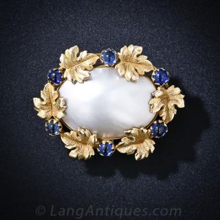 Antique Pearl and Cabochon Sapphire Pin