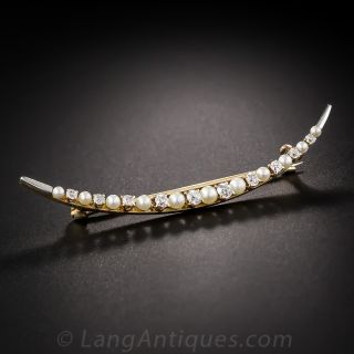 Antique Pearl and Diamond Crescent Pin