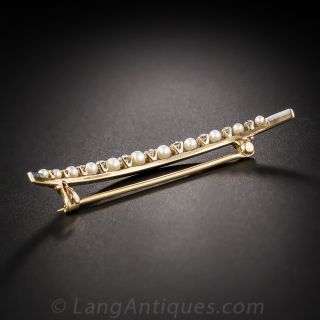 Antique Pearl and Diamond Crescent Pin