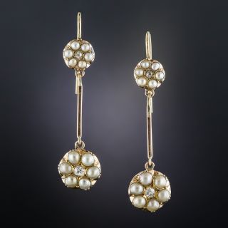 Antique Pearl and Diamond Dangle Earrings
