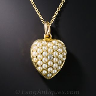Antique Pearl and Diamond Heart Locket