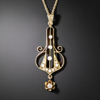Antique Pearl and Diamond Lyre Lavaliere - 3