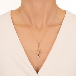 Antique Pearl and Diamond Lyre Lavaliere