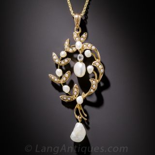 Antique Pearl and Diamond Pendant