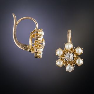 Antique Pearl And Rose-Cut Diamond Flower Earrings