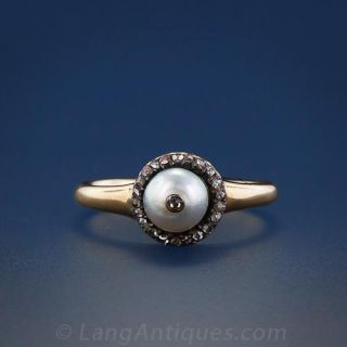 Antique Pearl and Rose Cut Diamond Ring