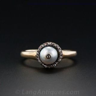 Antique Pearl and Rose Cut Diamond Ring