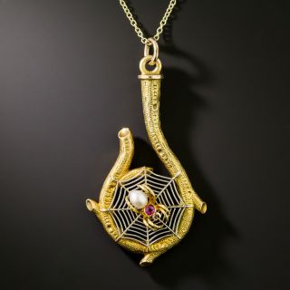 Antique Pearl and Ruby Spider Pendant - 3