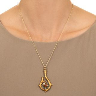 Antique Pearl and Ruby Spider Pendant