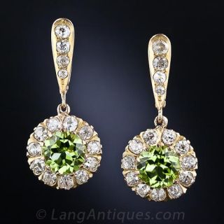 Antique Peridot and Diamond Drop Earrings
