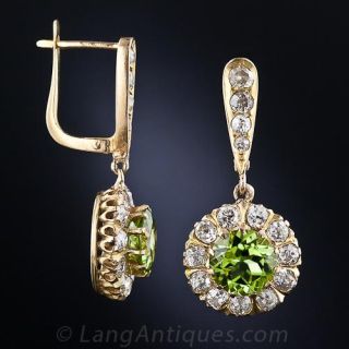 Antique Peridot and Diamond Drop Earrings