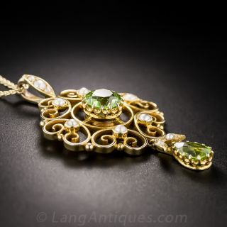 Antique Peridot and Pearl Pendant Necklace