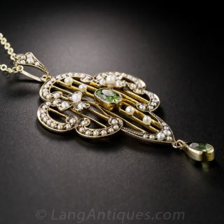 Antique Peridot and Seed Pearl Necklace