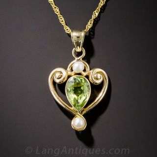 Antique Peridot and Seed Pearl Pendant 