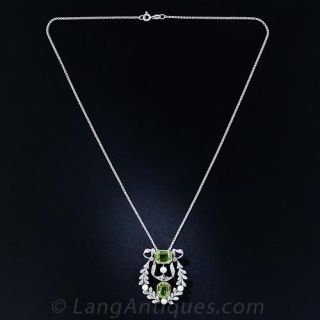 Antique Peridot,  Diamond and Pearl Necklace