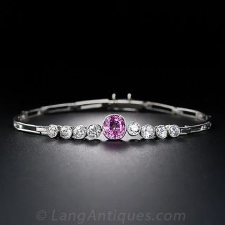 Antique Pink Sapphire and Diamond Bracelet