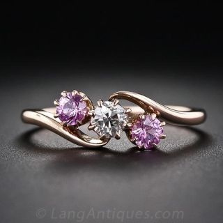 Antique Pink Sapphire and Diamond Ring
