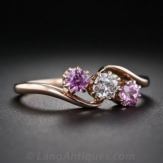 Antique Pink Sapphire and Diamond Ring
