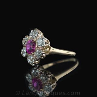 Antique Pink Sapphire and Diamond Ring