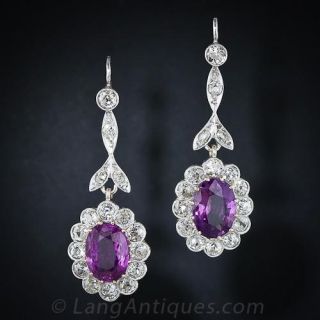 Antique Pink Sapphire Diamond Drop Earrings