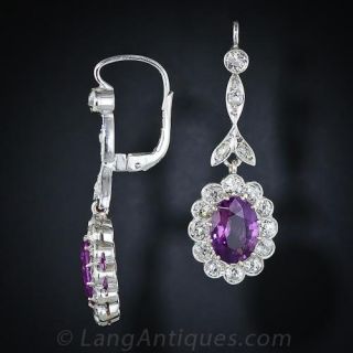 Antique Pink Sapphire Diamond Drop Earrings