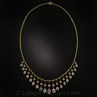 Antique Pink Topaz and Aquamarine Fringe Necklace