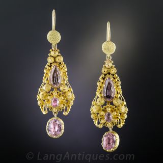 Antique Pink Topaz Cannetille Drop Earrings - 1
