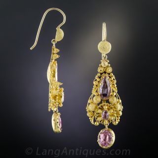 Antique Pink Topaz Cannetille Drop Earrings