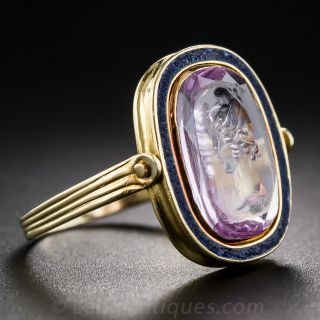 Antique Pink Topaz Intaglio Swivel-Top Ring