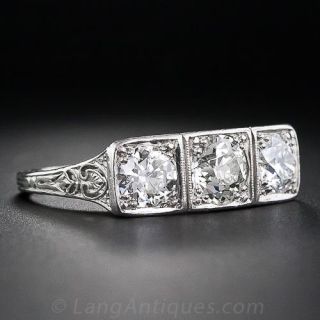 Antique Platinum and Diamond Three-Stone Ring