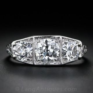 Antique  Platinum and Diamond Three-Stone Ring