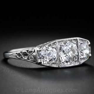 Antique  Platinum and Diamond Three-Stone Ring