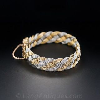 Antique Platinum and Gold  Woven Bracelet