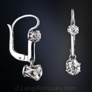 Antique Platinum Diamond Dangle Earrings
