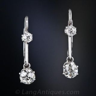Antique Platinum Diamond Dangle Earrings