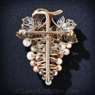 Antique Plique-a-Jour Enamel and Natural Pearl Grape Cluster Brooch