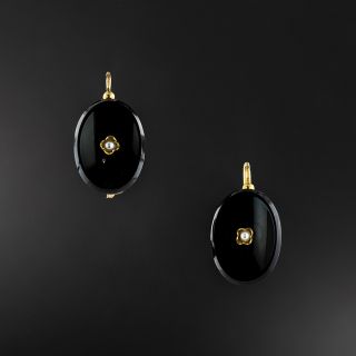 Antique Portuguese Onyx and Seed Pearl Earrings - 2