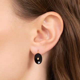 Antique Portuguese Onyx and Seed Pearl Earrings