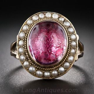 Antique Quartz Crystal and Seed Pearl Ring.  