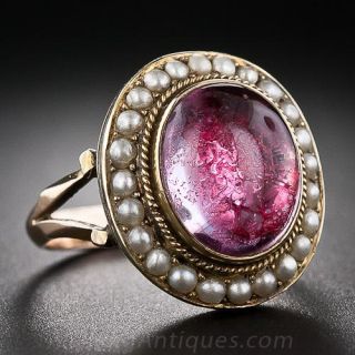 Antique Quartz Crystal and Seed Pearl Ring.  