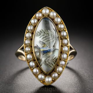 Antique Reverse Intaglio Hummingbird Ring