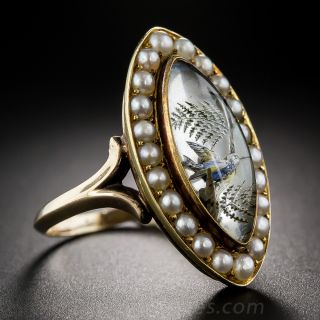Antique Reverse Intaglio Hummingbird Ring