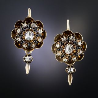 Antique Rose-Cut Diamond and Enamel Earrings - 2